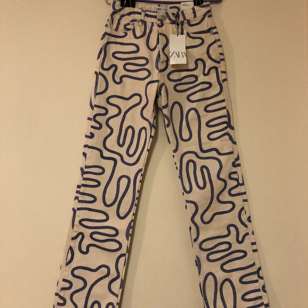 Zara Printed Straight Leg Jeans